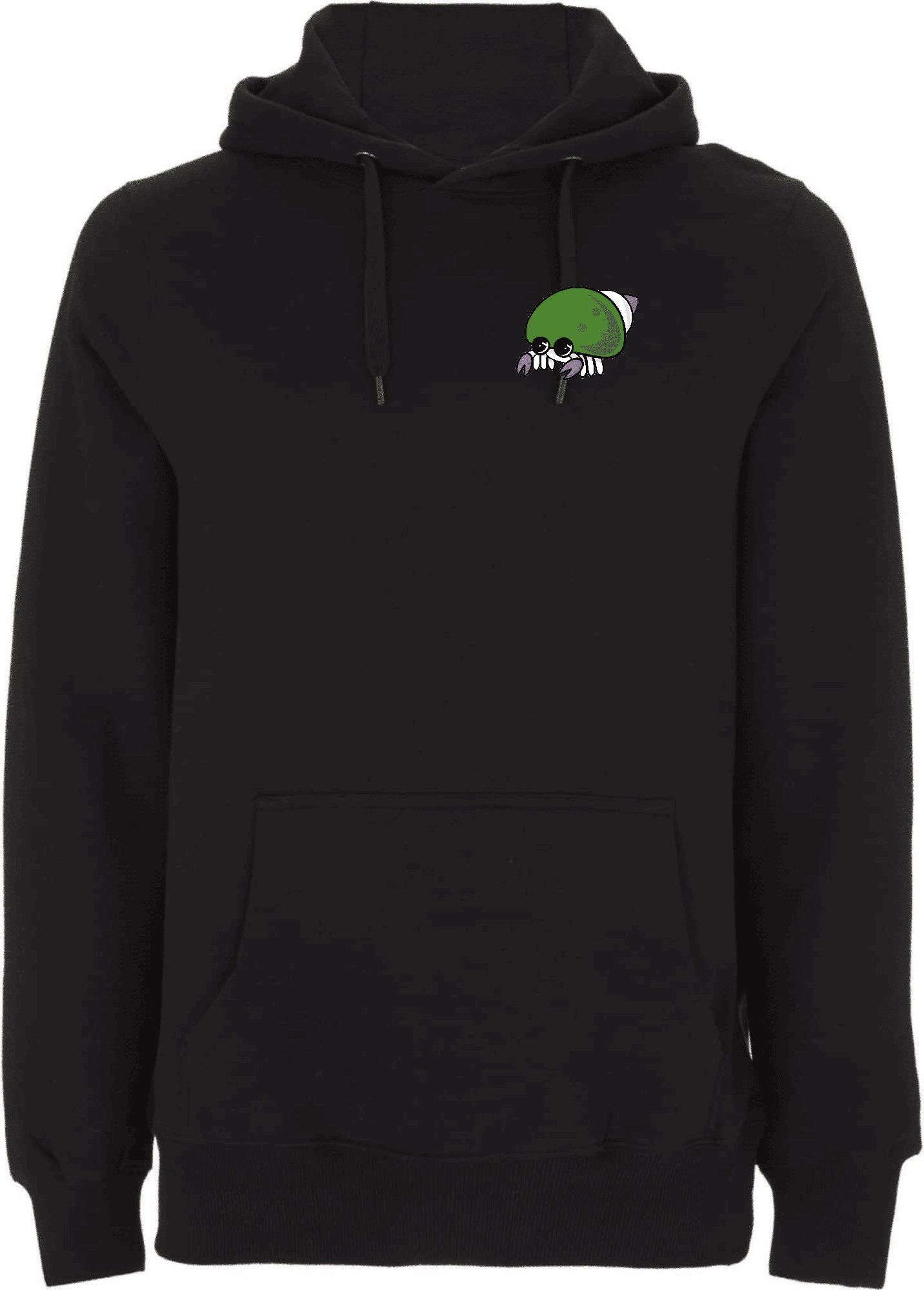 stylischer schwarzer Hoodie mit Spinnen-Design Schwarzer Hoodie mit einem verspielten, cartoonhaften Spinnenmotiv auf der Brust.