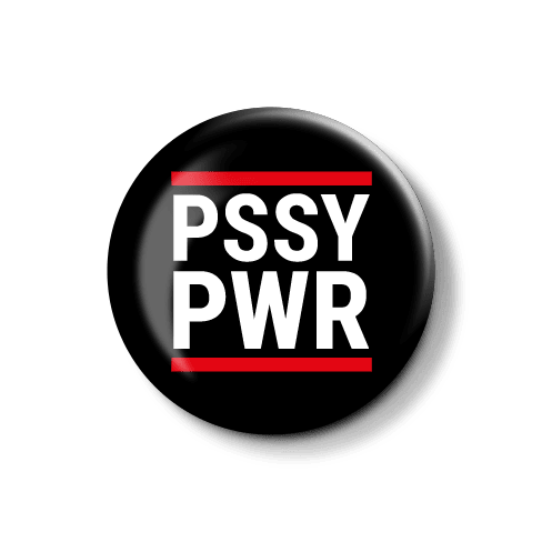 Stylisches Logo "PSSY PWR" auf schwarzem Hintergrund. Logo mit dem Text "PSSY PWR" in fetten Buchstaben auf schwarzem Hintergrund.