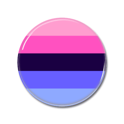 Ansteckbutton mit bisexuellen Flaggenfarben. Ansteckbutton mit den Farben der bisexuellen Flagge in horizontalen Streifen.