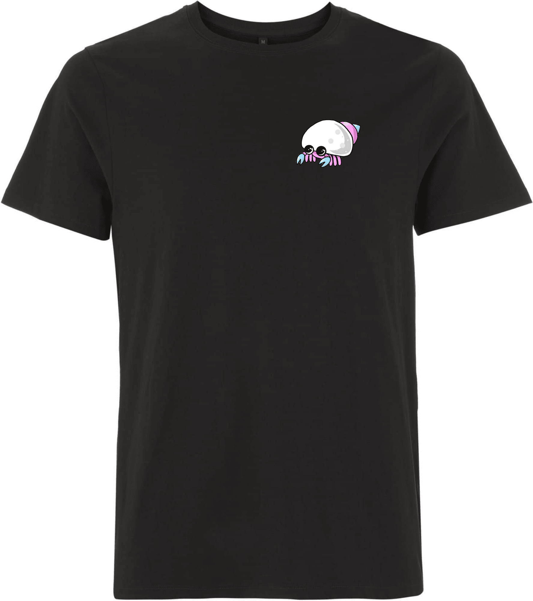 Funtastisches schwarzes T-Shirt mit Kraken-Design. Schwarzes T-Shirt mit lustigem, bunten Kraken-Print auf der linken Brustseite.