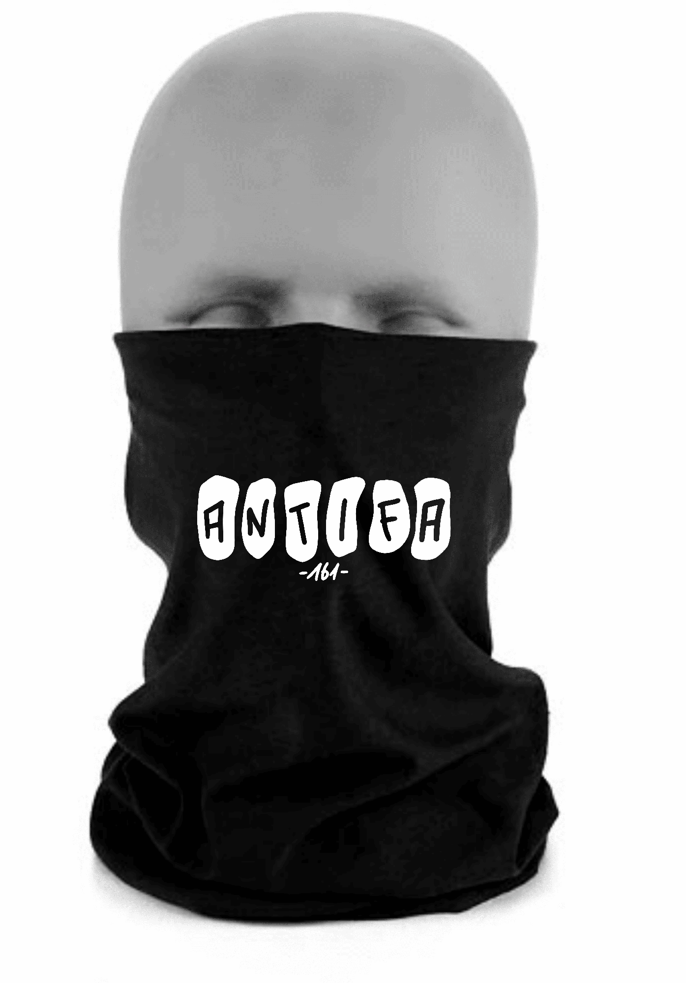 Schlauchschal mit ANTIFA-Design. Schwarze Schlauchschal mit weißen "ANTIFA" Schriftzug.