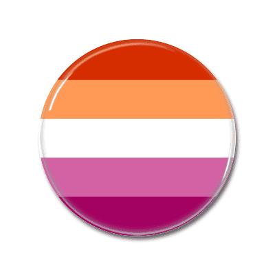 Farbiger Button mit abwechselnden Streifen in Rot, Orange, Weiß, Rosa und Violett. Runder Button mit horizontalen Streifen in den Farben Rot, Orange, Weiß, Rosa und Violett.