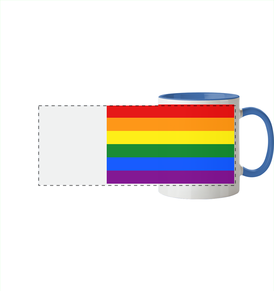 Bunte Tasse mit Regenbogenmuster, die die Farben der Pride-Flagge darstellt.