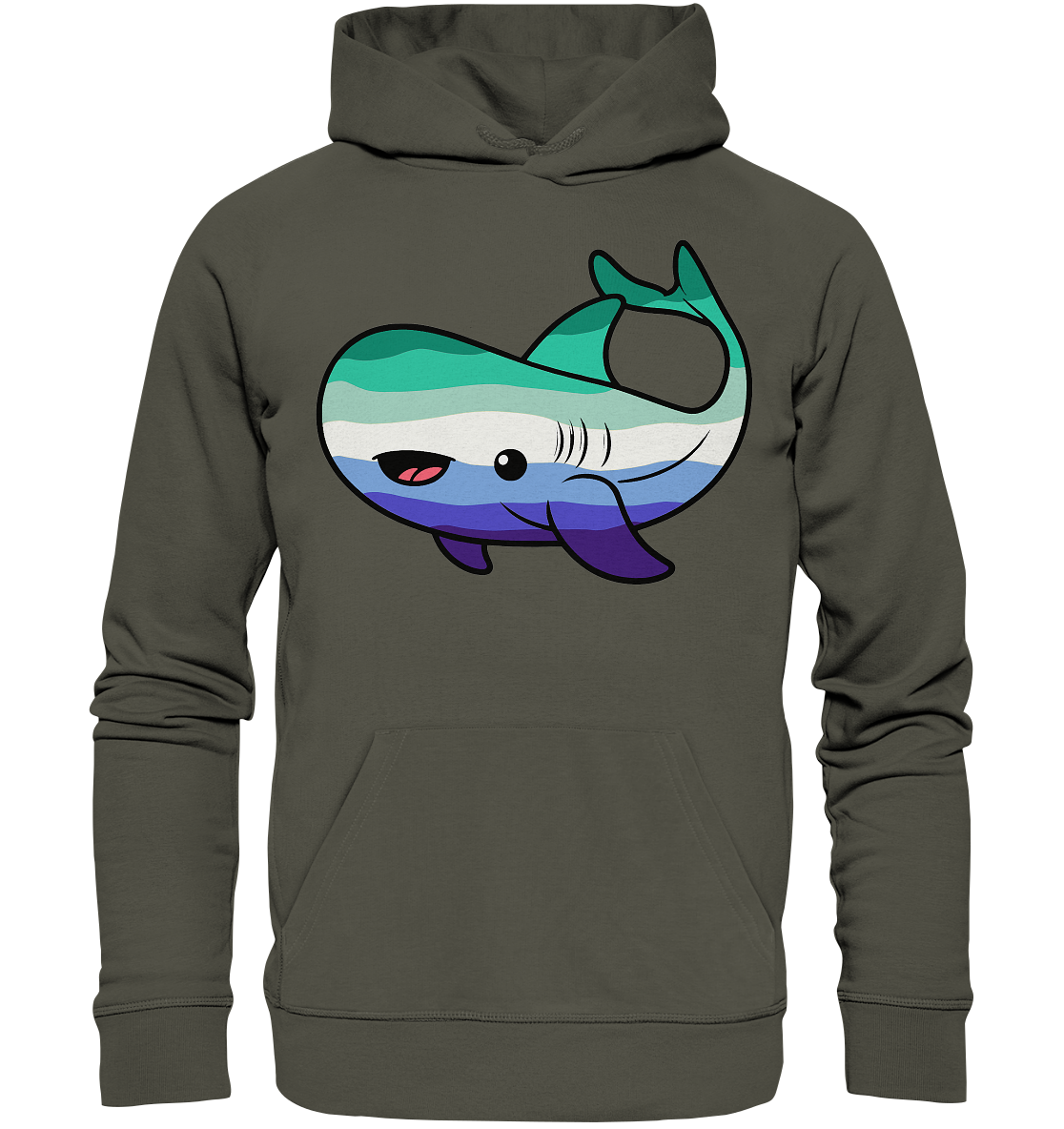 Hoodie mit einem bunten, niedlichen Walfisch-Motiv auf der Vorderseite.