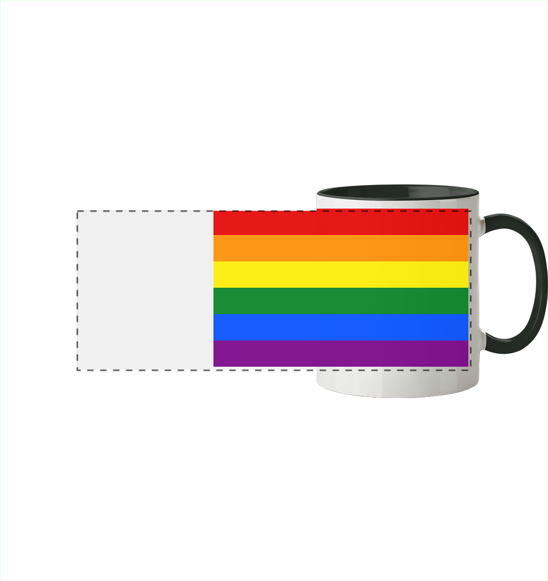 Tasse mit buntem Regenbogenmuster, das die Pride-Flagge darstellt. 