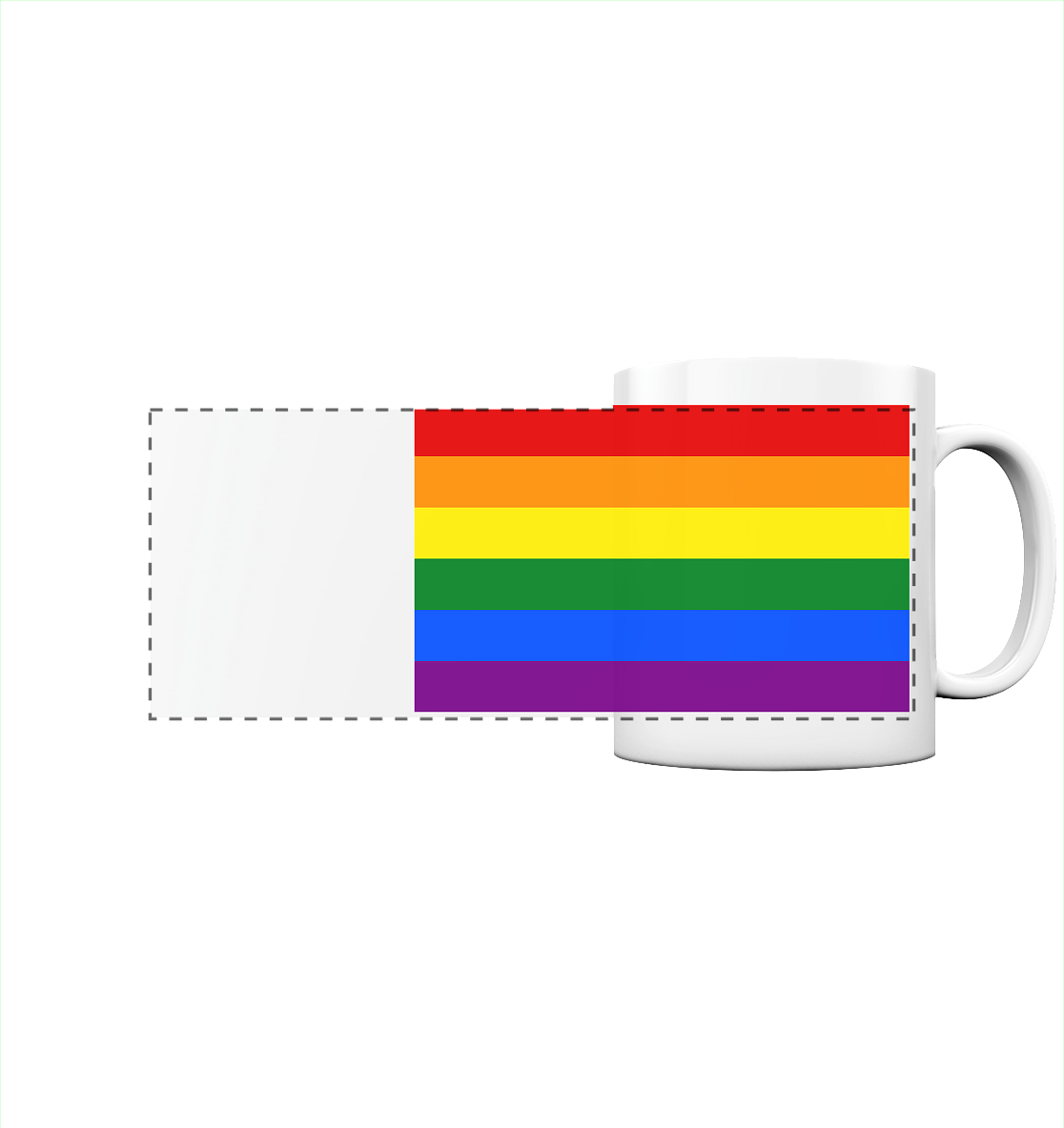 Tasse mit einem bunten Regenbogenmuster, das die Farben der Pride-Flagge zeigt.