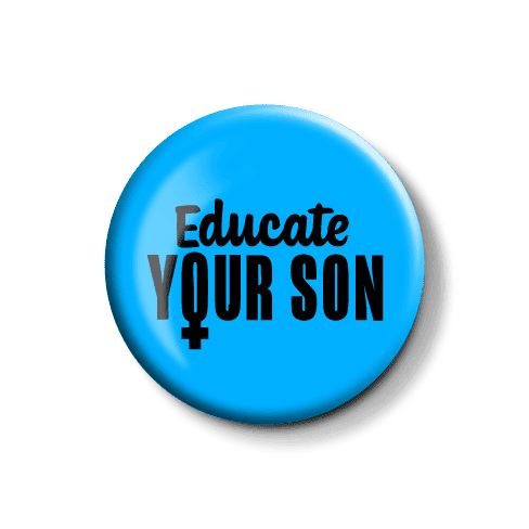 Button mit der Aufschrift "Educate YOUR SON" auf blauem Hintergrund. Blauer Button mit dem Text "Educate YOUR SON" in schwarzer Schrift.