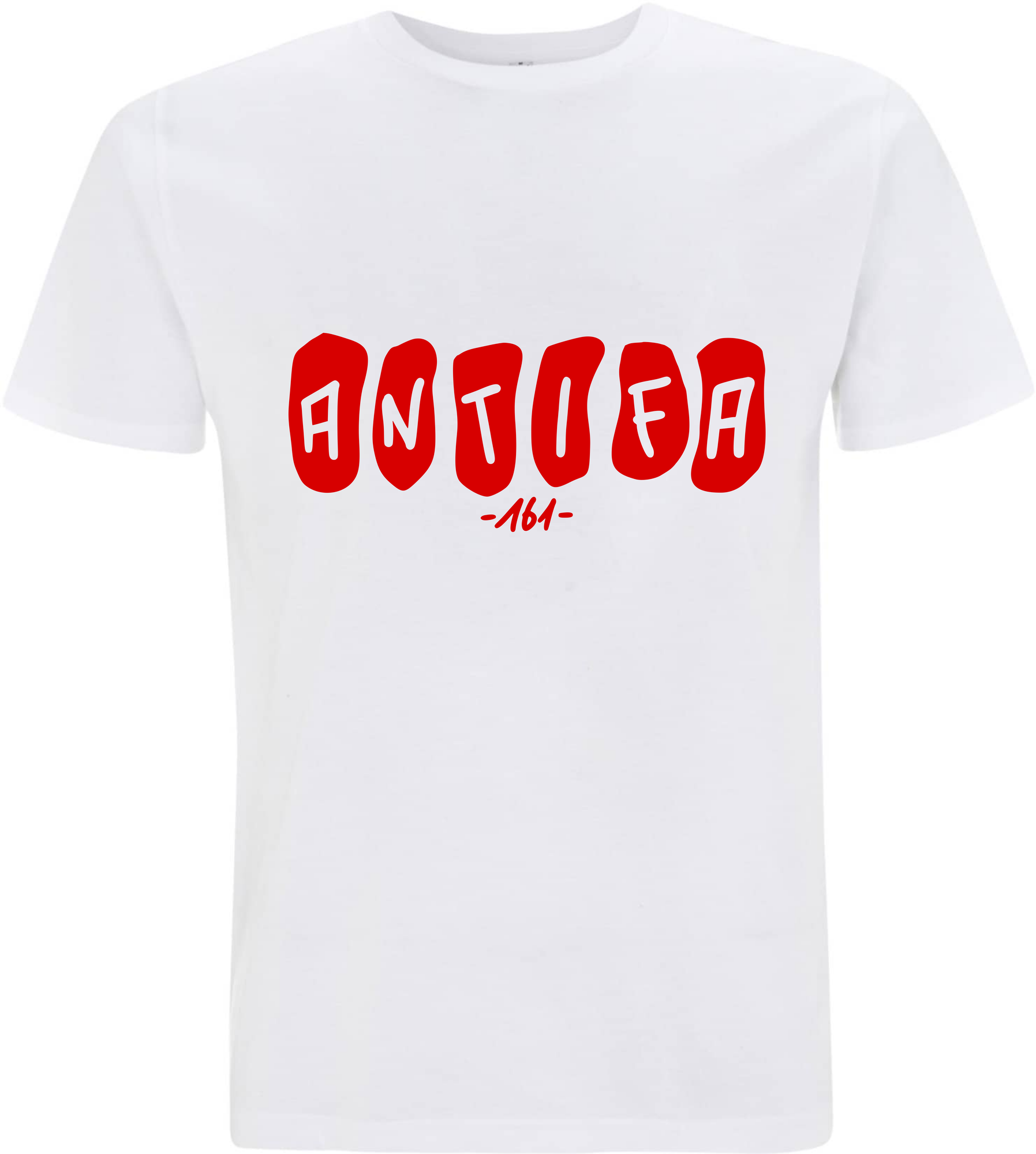 Weißes T-Shirt mit rotem Aufdruck "ANTIFA -161".