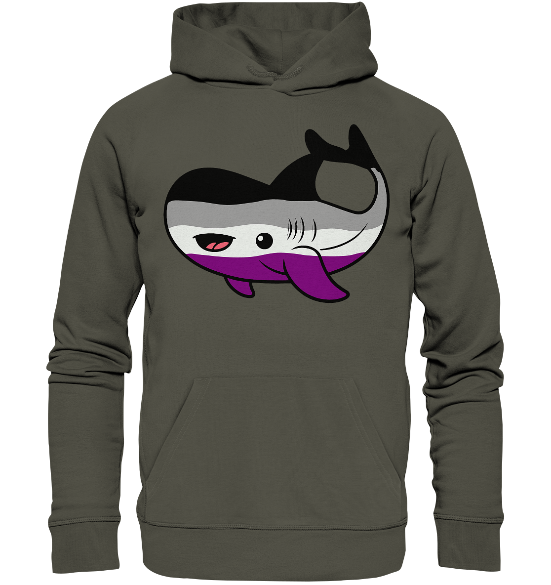 Hoodie mit einem farbenfrohen, cartoonhaften Wal-Motiv.