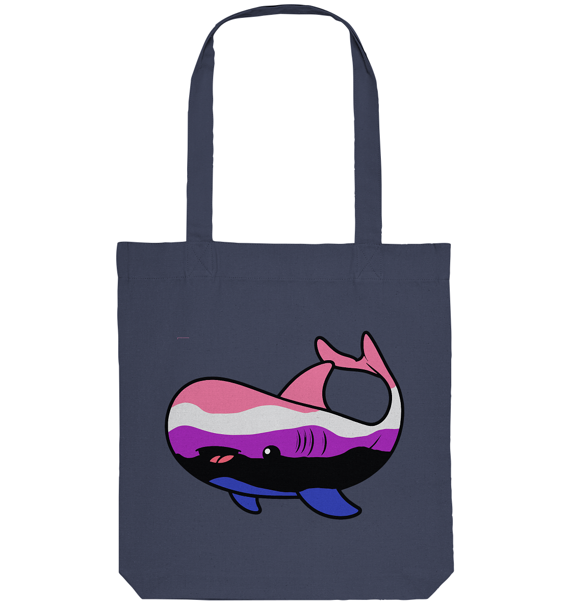 Tote-Bag mit einem bunten, künstlerischen Wal-Motiv in Lila- und Pinktönen.