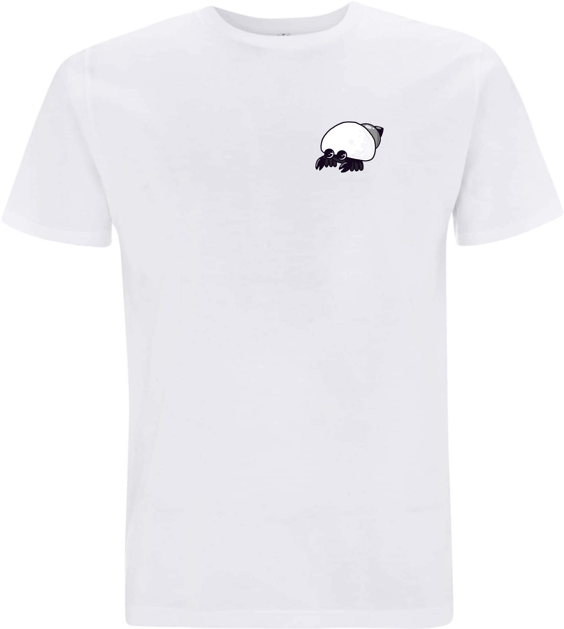 Weißes T-Shirt mit niedlichem Aufdruck eines Pandas mit Lila-Füßen auf der linken Brustseite.