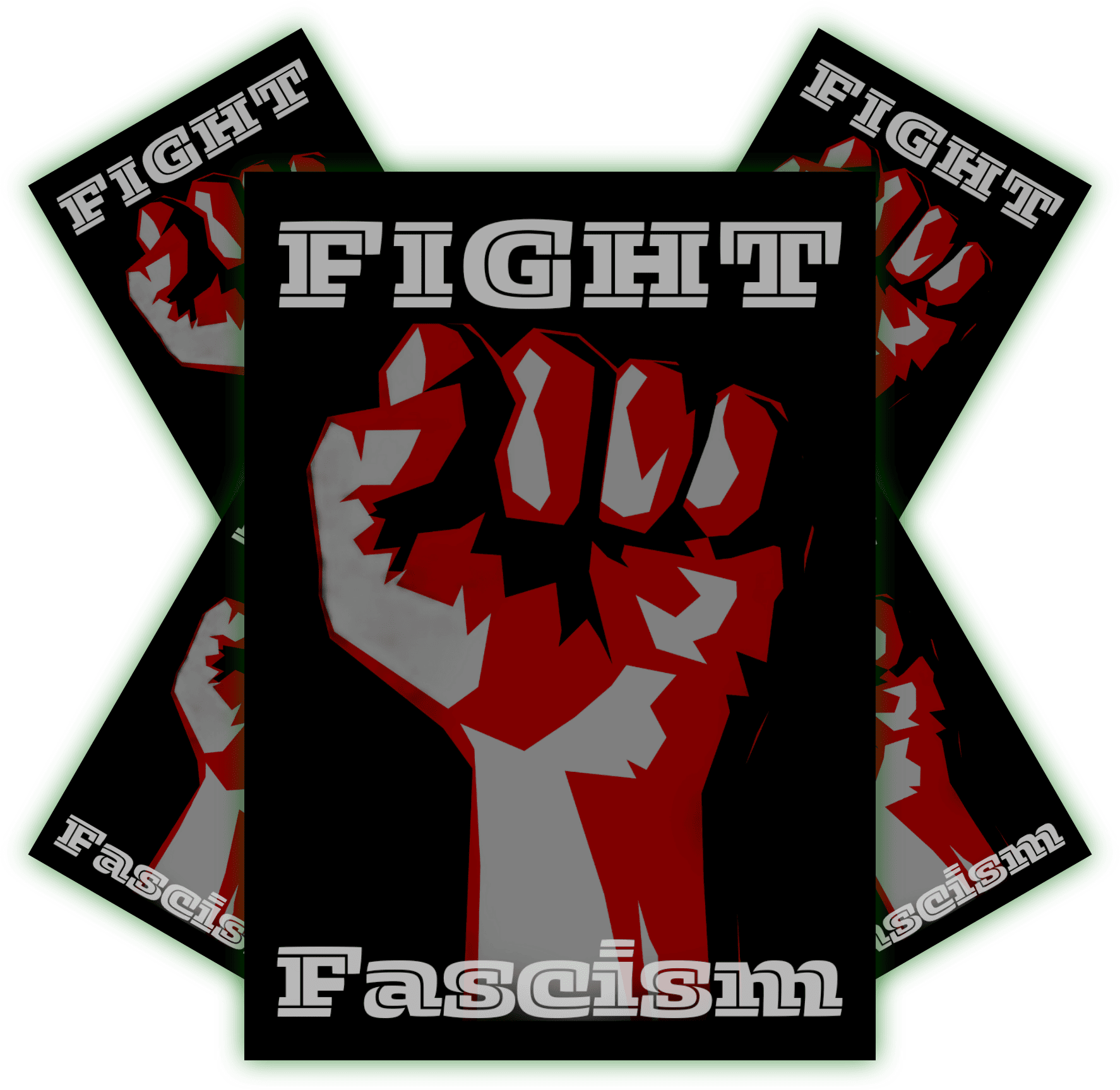 Motivationsposter zum Widerstand gegen Faschismus mit kraftvollem Design. Grafik eines Posters mit einer erhobenen, roten Faust und dem Text "FIGHT Fascism".