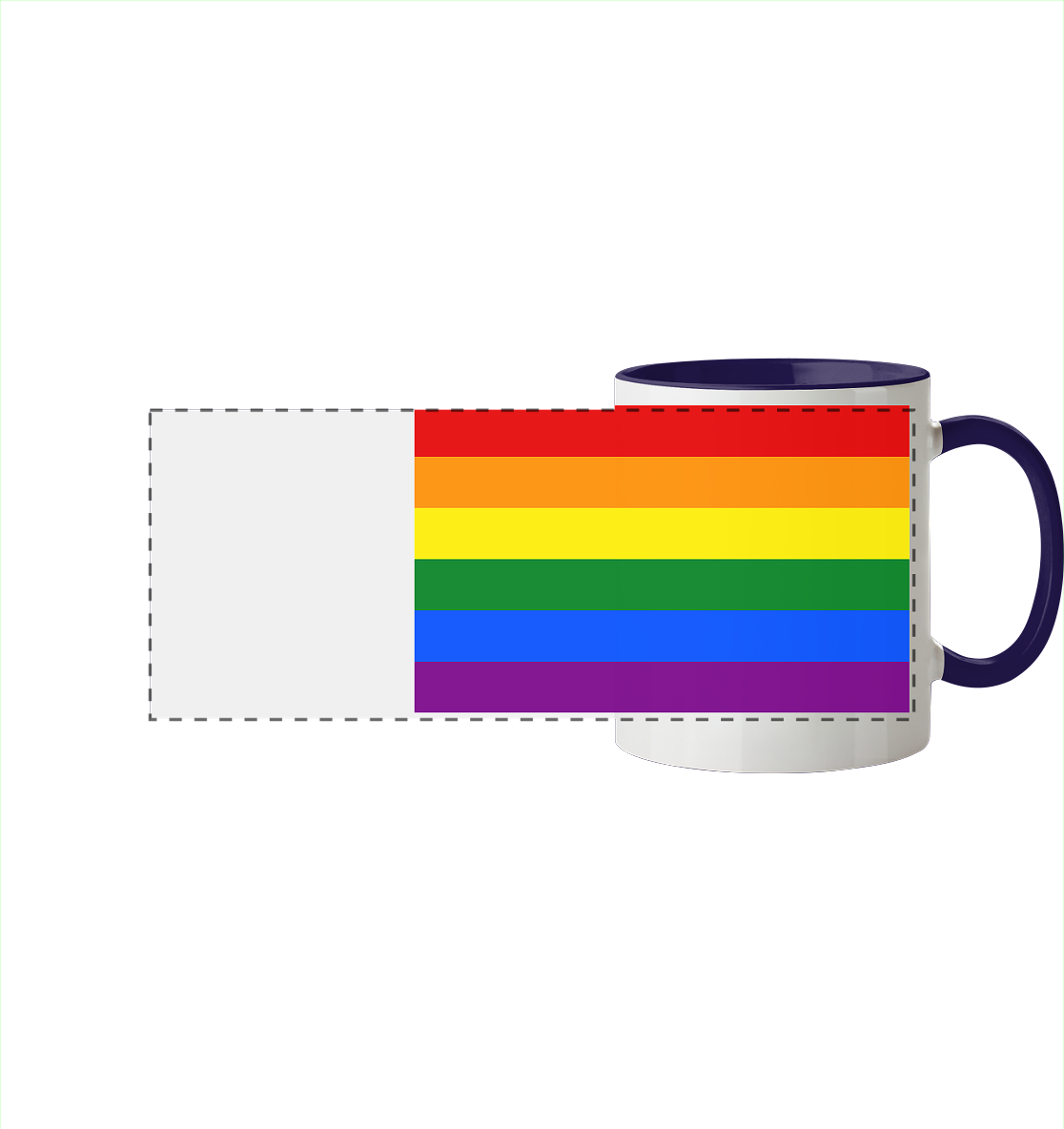 Tasse mit buntem Regenbogenmotiv, das die Farben der LGBTQ+-Flagge zeigt.