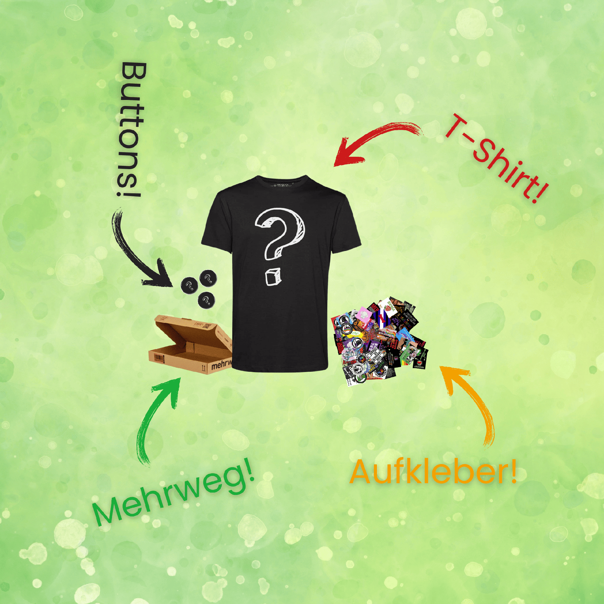 Schwarzes T-Shirt mit Fragezeichen-Design in der Mitte.